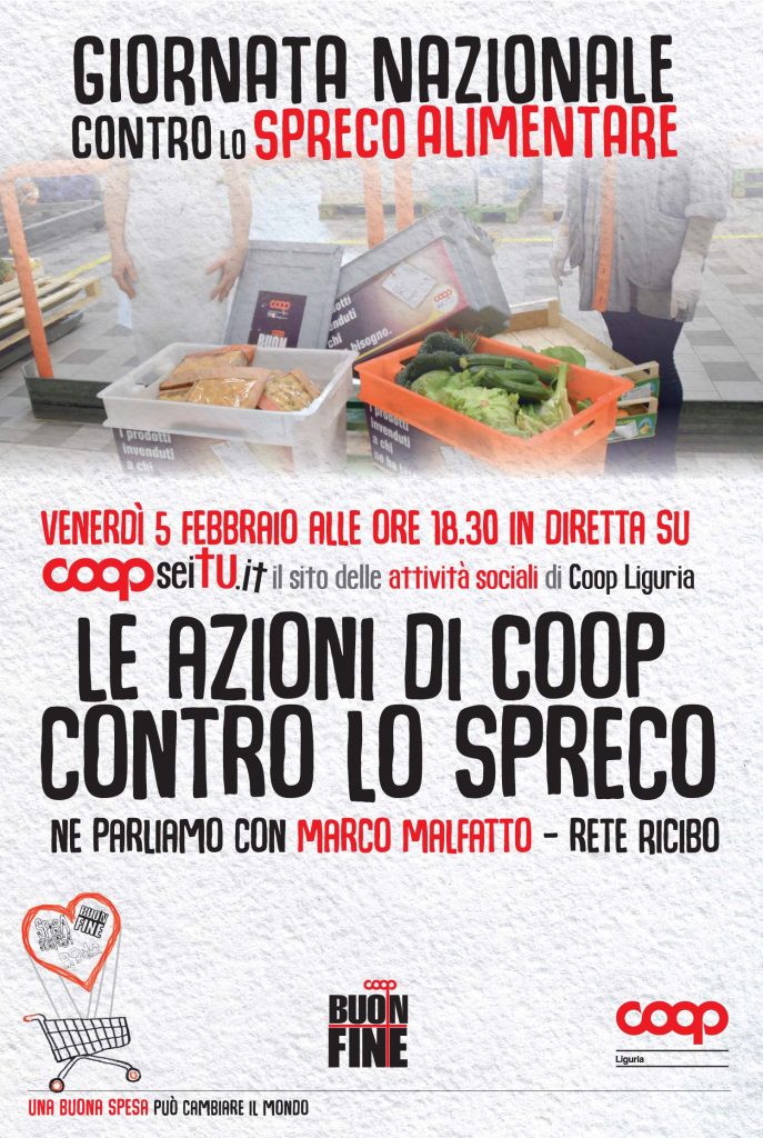 Coop Liguria: evento in streaming sul recupero delle eccedenze alimentari  nella giornata contro lo spreco